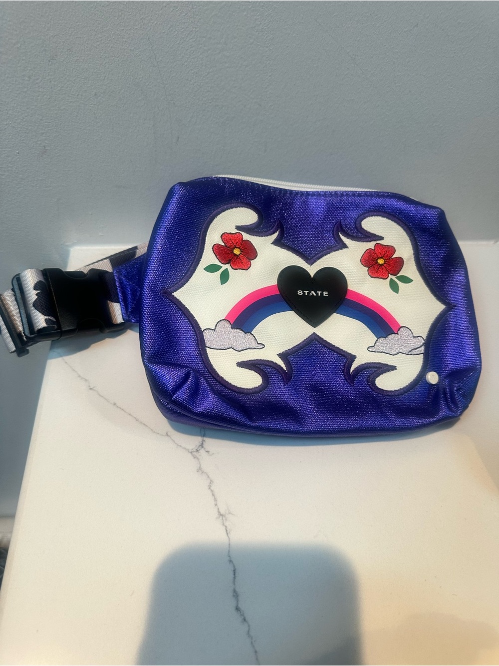 STATE Purple NWOT Cowgirl Metallic purple with  Rainbow Belt Bag or Crossbody